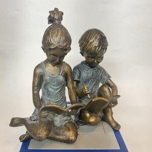 VTG SPI Home Pair of Cast Brass Hand Painted Boy & Girl Sculptural Bookends 7"